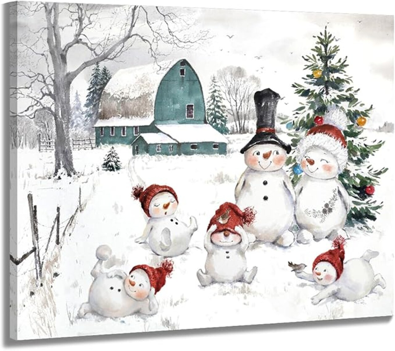 Christmas Canvas Wall Art Decor: Cute&Sweet Snowman Pictures Prints - Winter Decorations Paintings Posters Artwork - Indoor Farmhouse Framed Hanging 12"x10"
